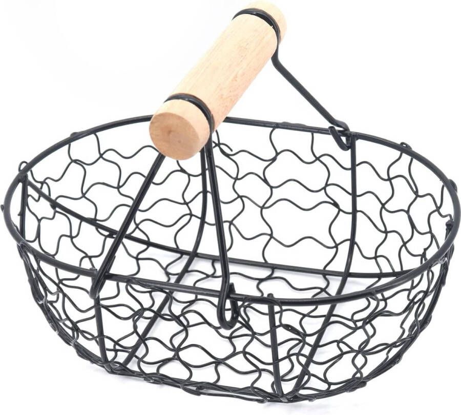Metalen Draad Ei Mand met Handvat IJzeren Kunst Eieren Lade Broodmand Keuken Desktop Organiser voor Fruit Voedsel Opbergen Zwart