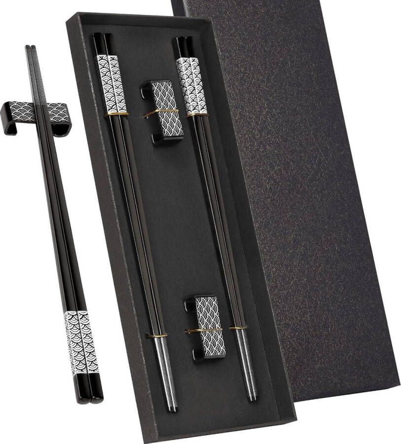 Metalen eetstokjes herbruikbaar titanium roestvrij vaatwasmachinebestendig lichte eetstokjes Japanse stijl cadeauset (zwart) Chopsticks