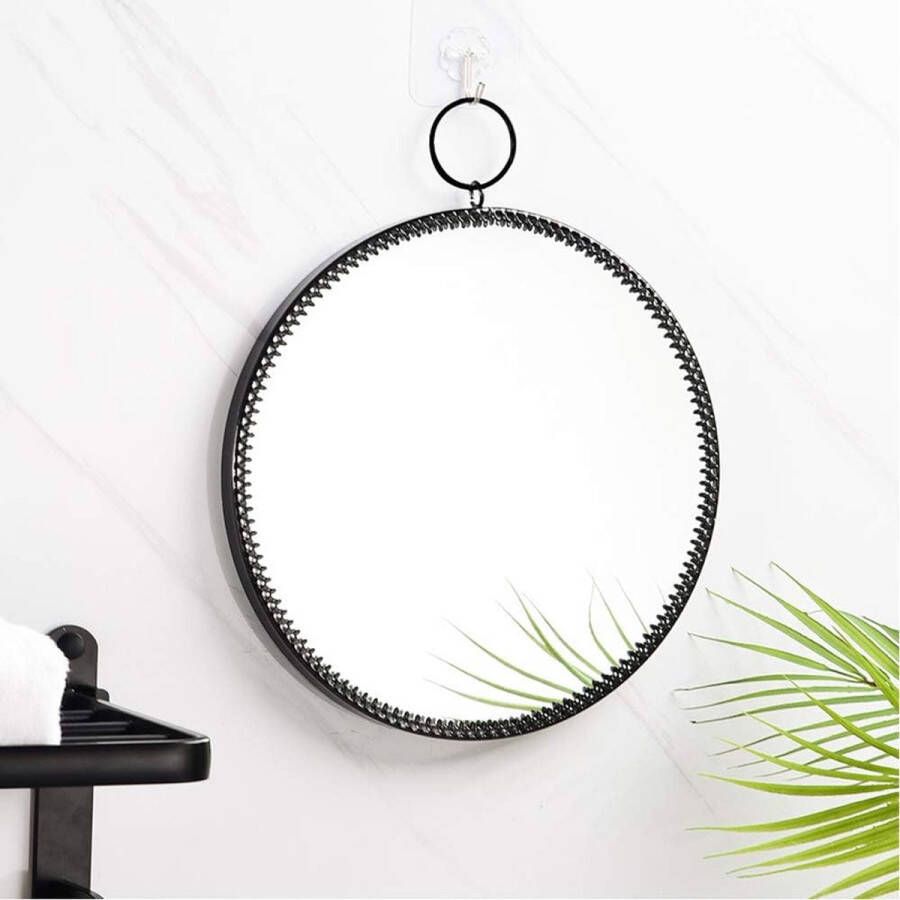 Metalen frame muur ronde spiegel hangende decoratieve spiegel make-up spiegel make-up spiegel voor badkamer woonkamer slaapkamer (zwart)