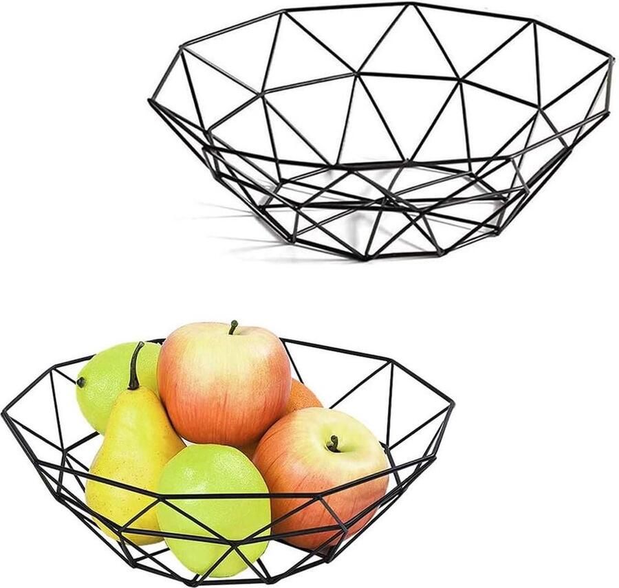 Metalen fruitmand 2 stuks fruitschaal voor fruit groenten brood cake zwart