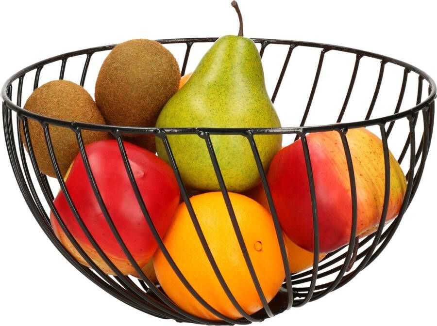 Trendo Metalen fruitmand fruitschaal zwart rond 25 cm Fruitschalen fruitmanden Draadmand