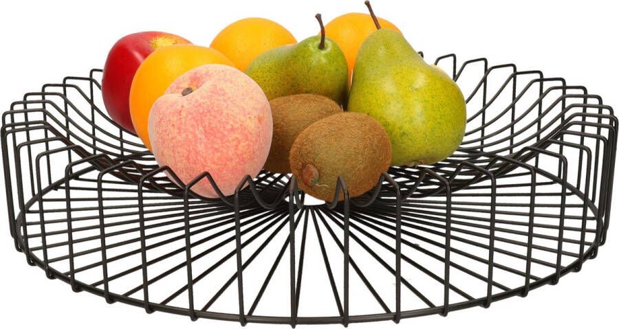 Trendo Metalen fruitmand fruitschaal zwart rond groot 40 x 6 cm Fruitschalen fruitmanden Draadmand