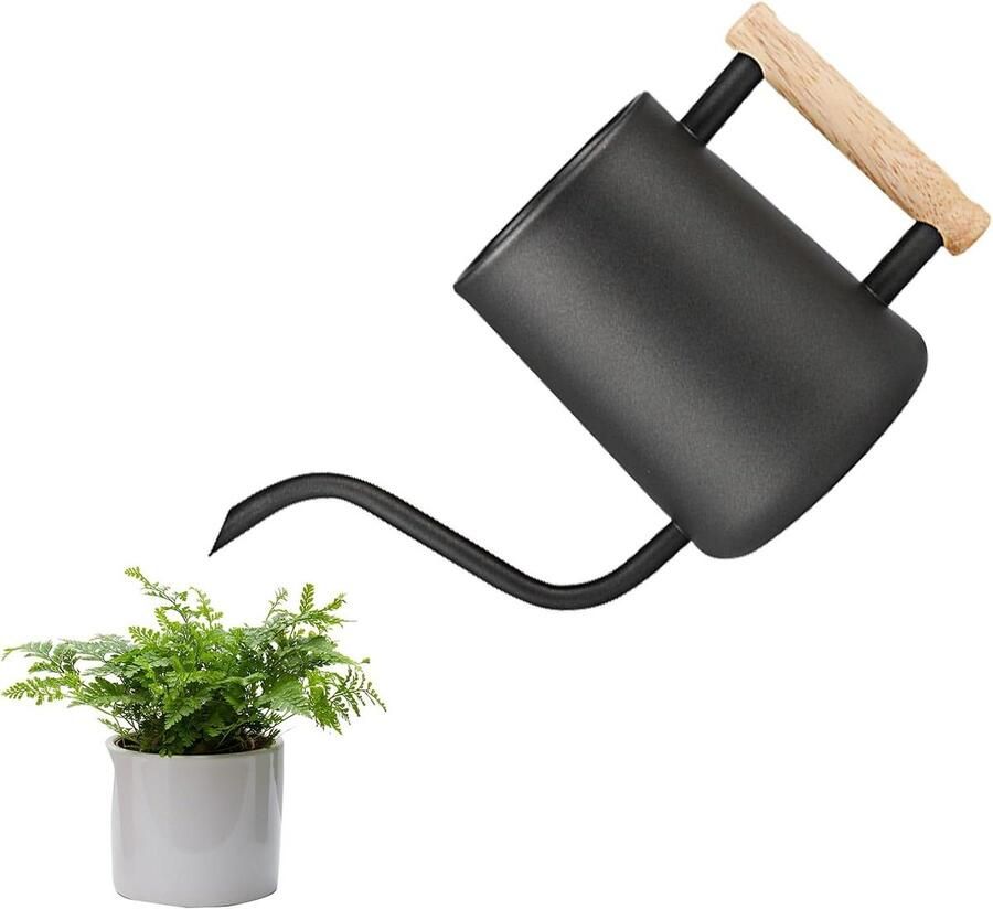 Metalen gieter voor kamerplanten 1 liter Lange schenktuit Houten handvat Binnenshuis Tuinpotten Watering Can