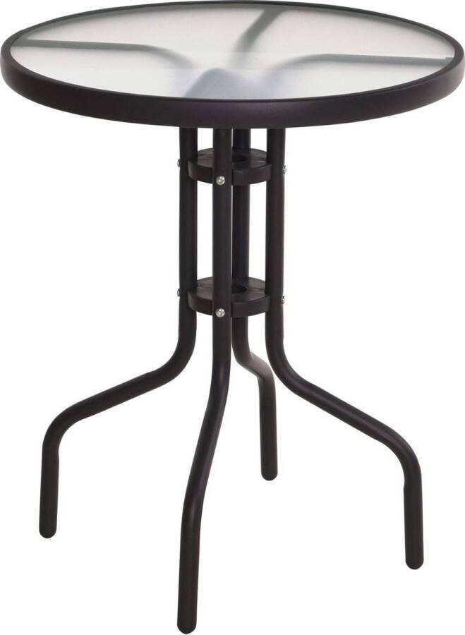Metalen glazen tafel rond 70 x 60 cm bistrotafel met glasplaat tuintafel balkontafel terrastafel tafel zwart