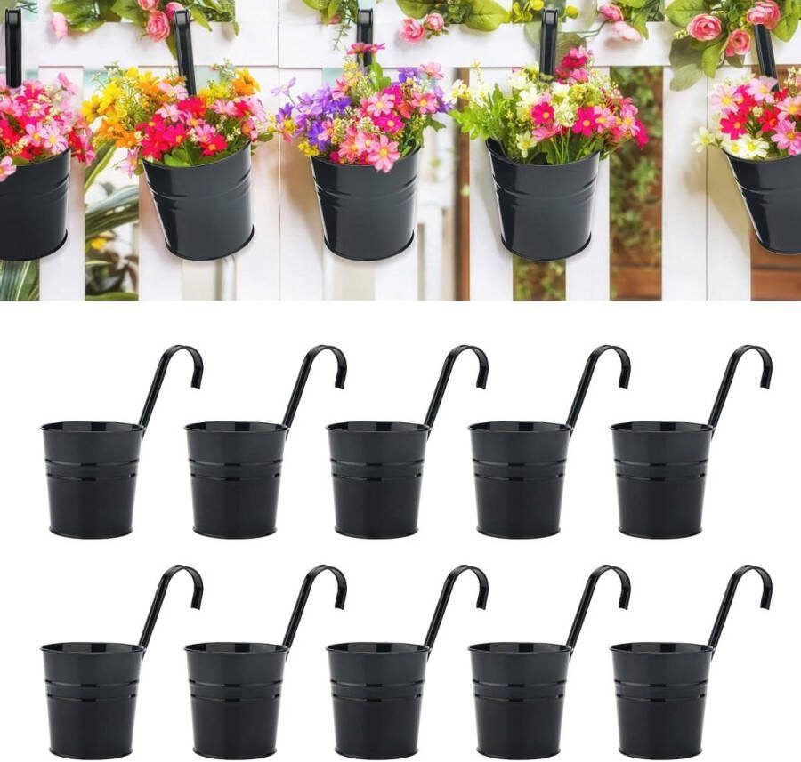 Metalen hangende plantenpotten Set van 10 stuks 10 cm Zwarte omheining bloempotten Tuin hangende plantenbak Balkon decoratie