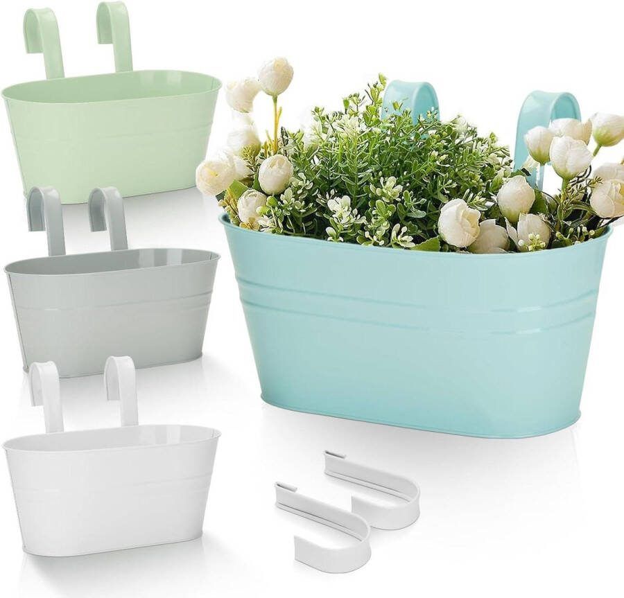 Metalen hangende plantenpotten Set van 4 27 cm Gekleurd Grote tuinomheining Bloempotten houder Balkon plantenbakken Woondecoratie met afneembare