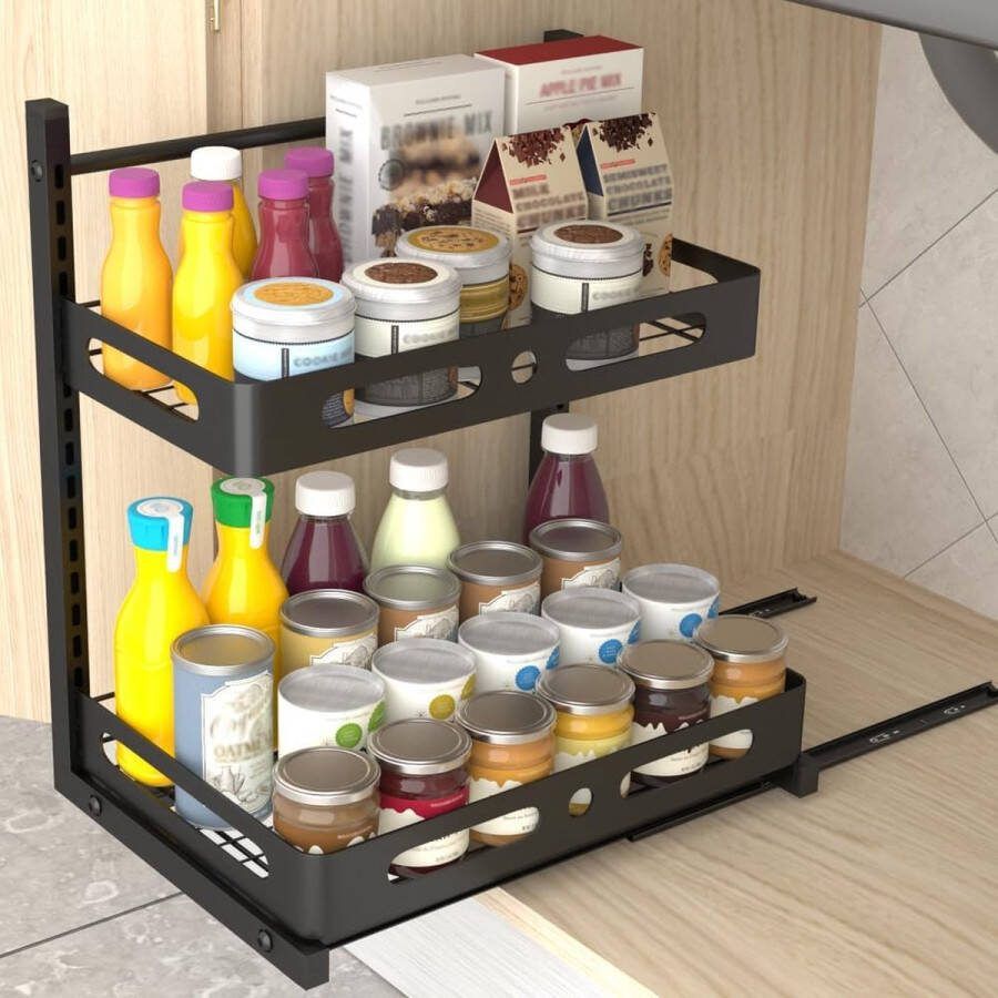 Metalen keukenrek 2-traps kruidenrek onder wastafel rek uittrekbaar badkamer spoelkast organizer in hoogte verstelbaar keukenkast staand rek