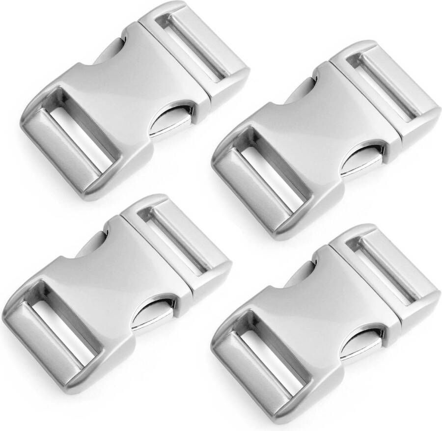 Metalen kliksluiting Alumaxx set van 4 stuks 1 inch clipsluiting steeksluiting voor Paracord-armbanden hondenhalsbanden rugzak oppervlak verchroomd