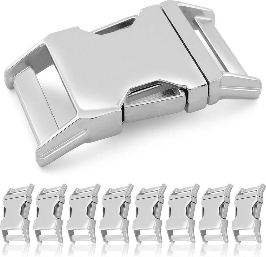 Metalen kliksluiting Alumaxx set van 8 stuks 5 8 clipsluiting steeksluiting zilver oppervlak verchroomd Paracord-armbanden hondenhalsbanden rugzak