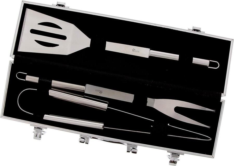 Metalen koffer met grillbestek: 1 pallet 1 vork + 1 tang Pradel Excellence WB109 barbecue set