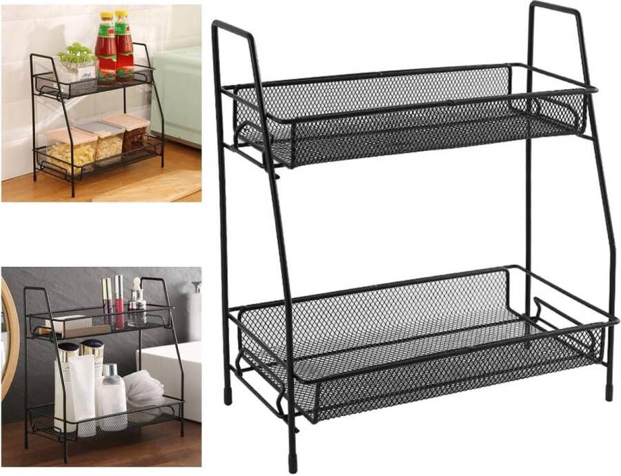 Metalen kruidenrek keukenrek voor op het werkblad staand kruidenrek met 2 etages afneembare kruidenhouder voor de keuken rek voor op tafel kruidenpotjes organizer rek voor het opbergen van kruiden voor in de badkamer