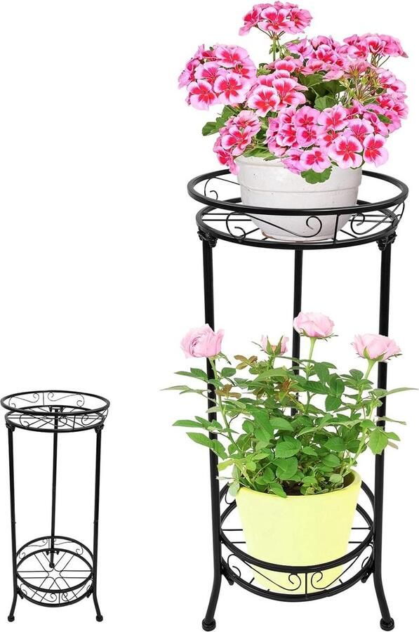 Metalen Plantenstandaard 2 Etages Bloemenkruk Bloempotstandaard Binnen Buiten Displayhouder Woonkamer Balcon Tuinbloemen