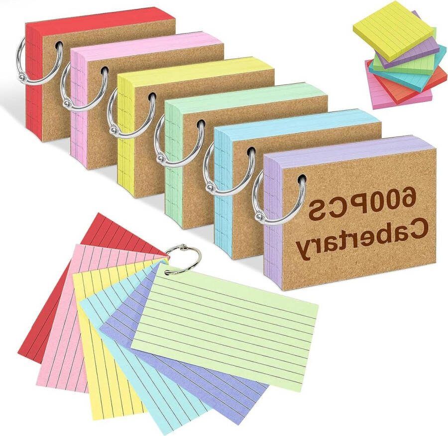 Metalen ringen indexkaarten 600 vellen A8 formaat Moderatiekaarten Flashcards Draagbaar Schoolweggeschikt