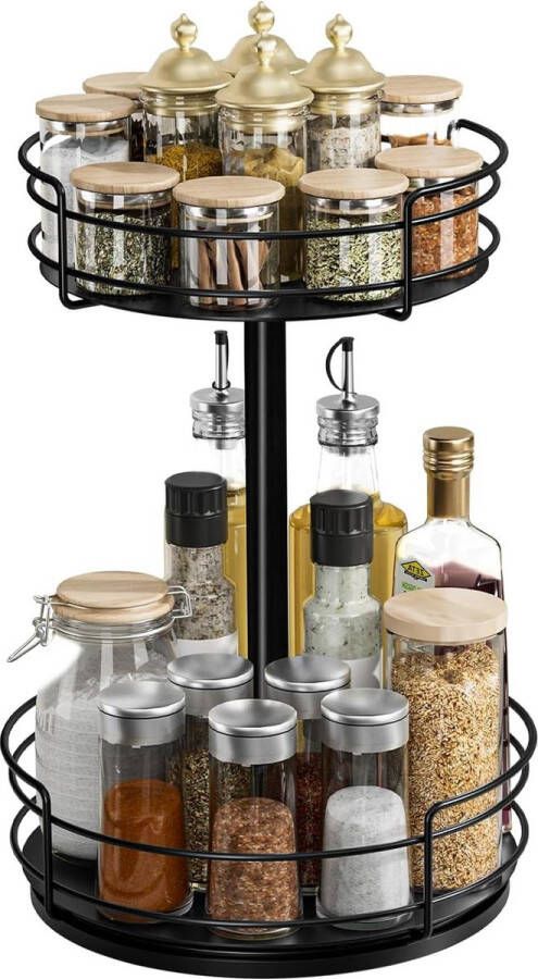 Metalen roterend kruidenrek met 2 niveaus Lazy Susan draaitafel voor keuken woonkamer keuken aanrecht opslag