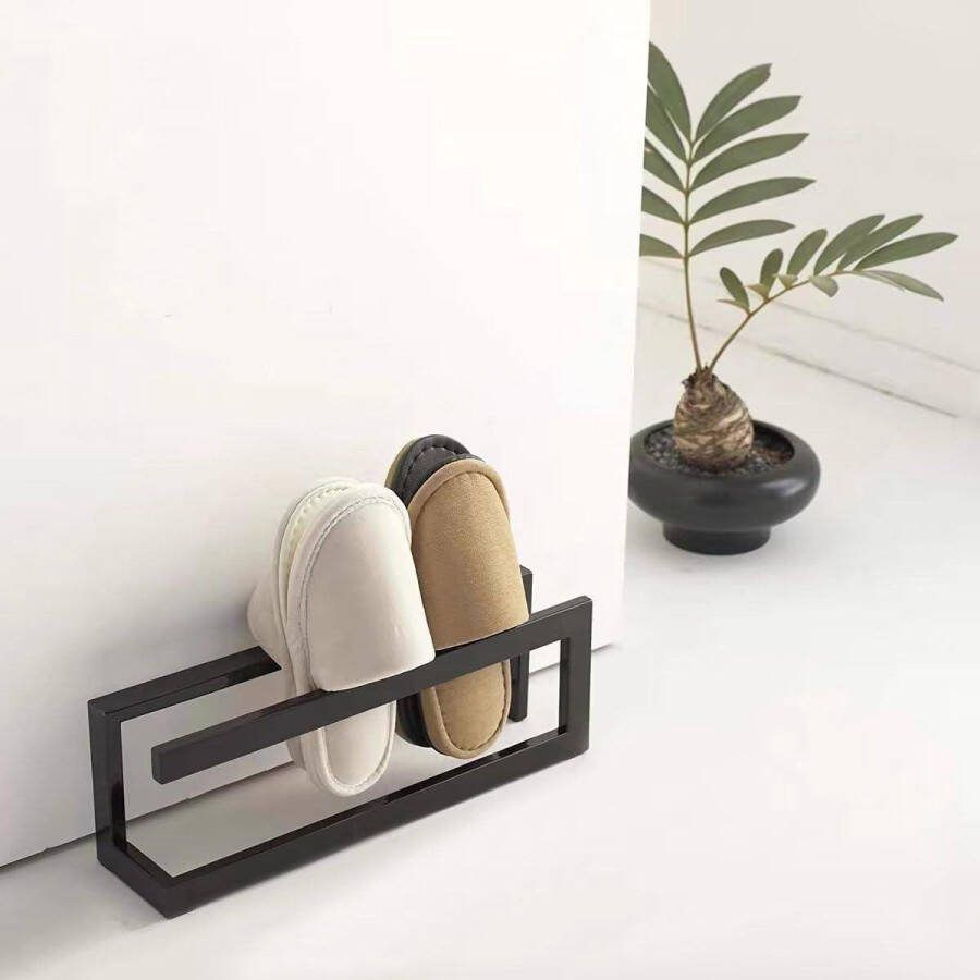 Metalen schoenenrek Smal design Schoenenstandaard zwart Stabiel schoenenrek Voor ingang hal slaapkamer Outdoor 42 x 10 x 14 cm