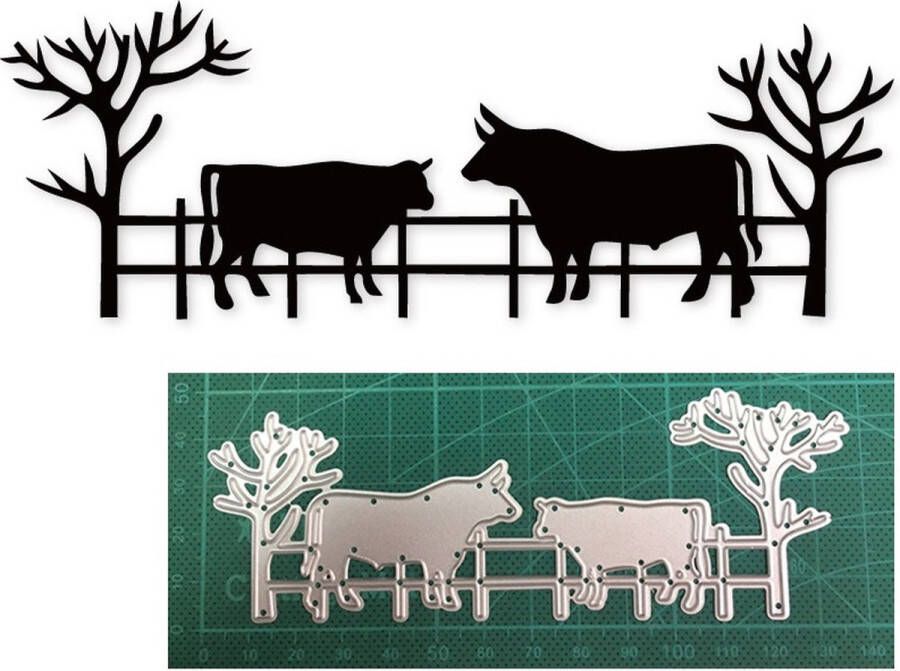 Metalen snijmal koe koeien hekje bomen hek embossing kaarten maken scrapbooking snijmal