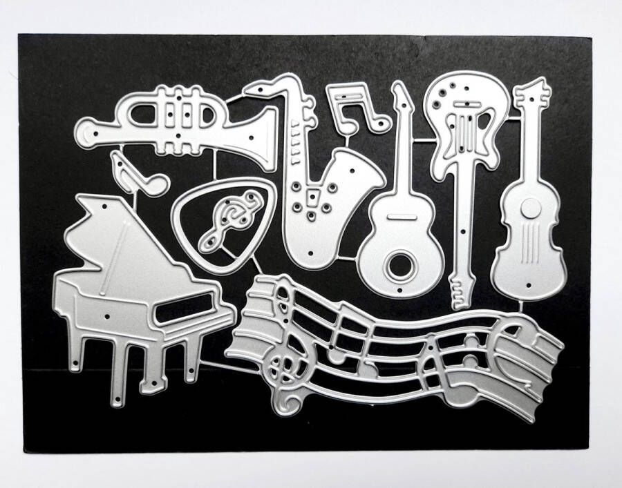 Metalen snijmal muziek muziekbalk muziekinstrumenten muzieknoten gitaar saxofoon piano trompet viool embossing kaarten maken scrapbooking