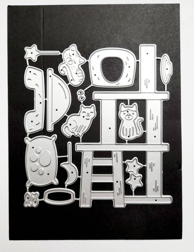 Metalen snijmal poezen katten krabpaal mandjes poes kat embossing scrapbooking kaarten maken snijmal
