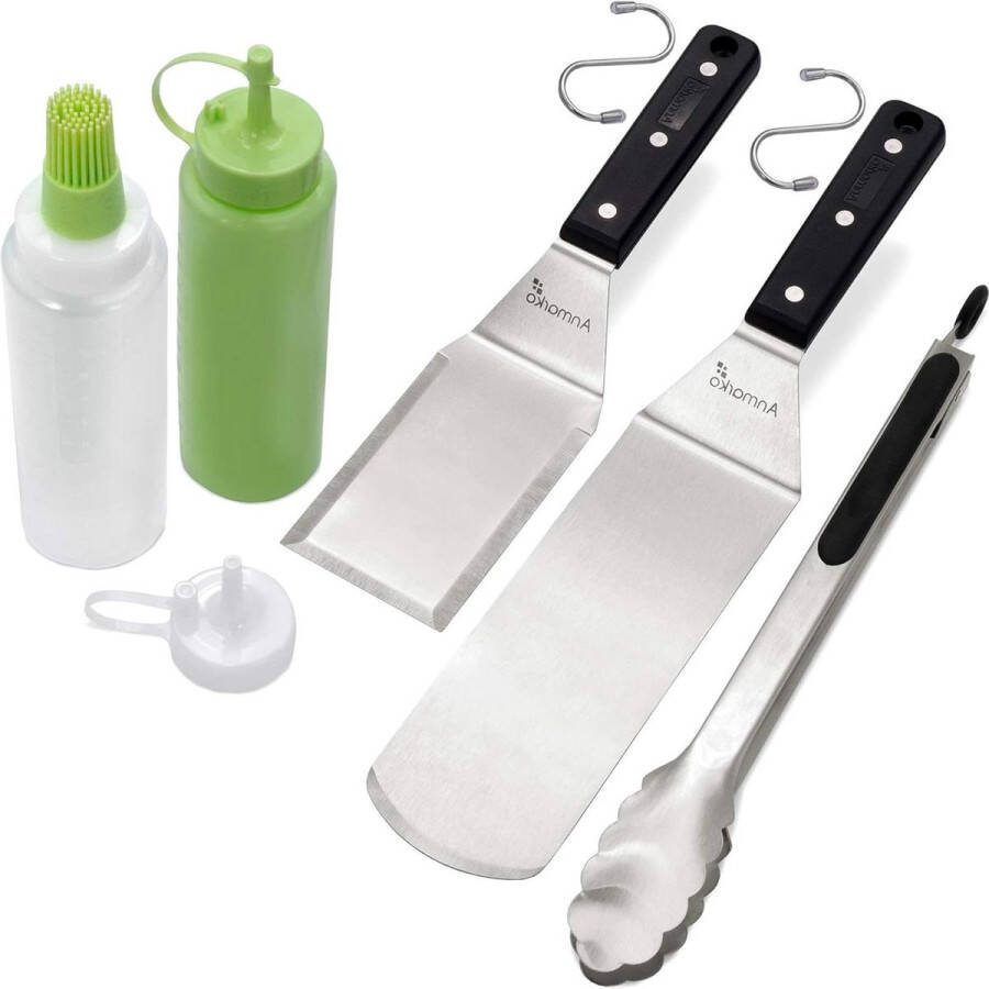 Metalen spatel set van 4 bakplaat accessoires kit Grill platte spatel pannenkoek flipper hamburger draaier voor BBQ Grill platte top gietijzeren handig keukengerei