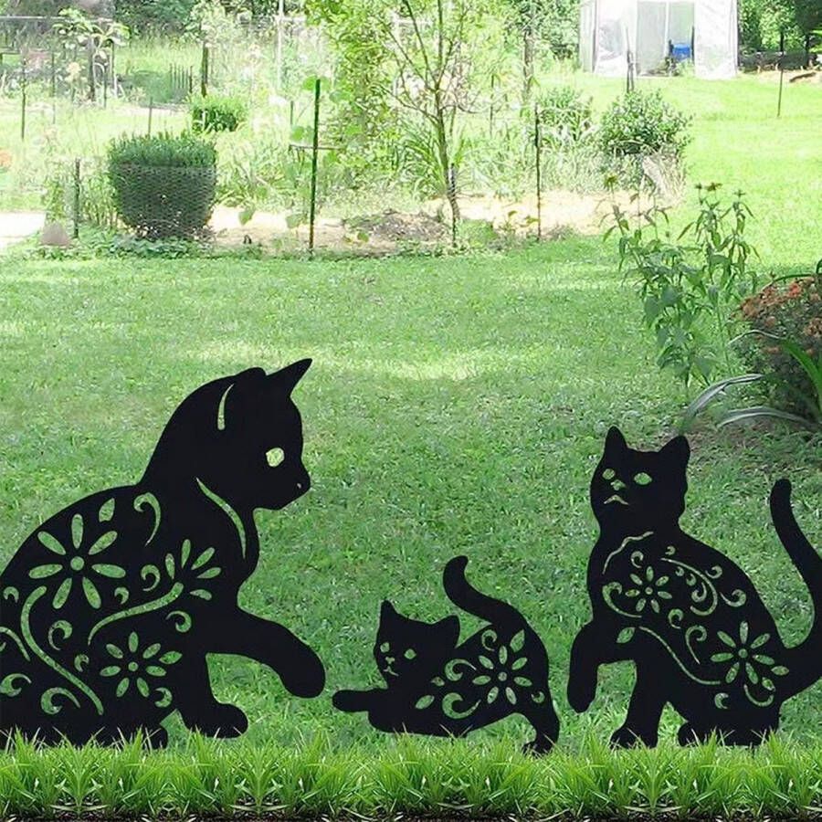 Metalen tuinstekers Drie katten-tuinbeeld-geschenken voor kattenliefhebbers