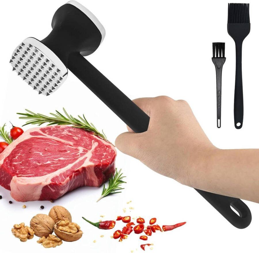 Metalen Vleeshamer Gehumaniseerde Antislip Handgreep Robuust en Duurzaam Praktisch Keukengereedschap voor Steak Kip Varkensvlees Ribben Gevogelte Zwart