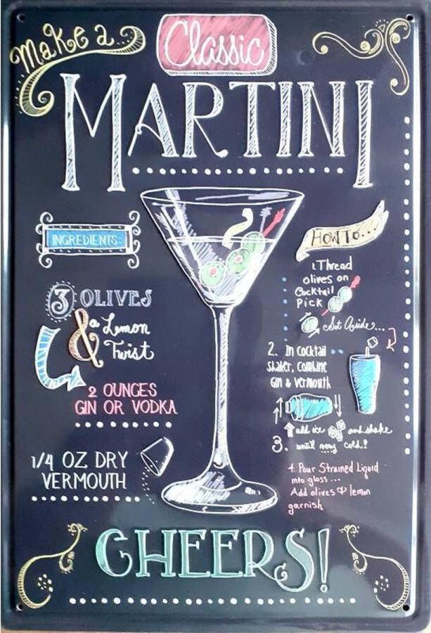 Metalen wandbord Martini Cheers 20x30 cm