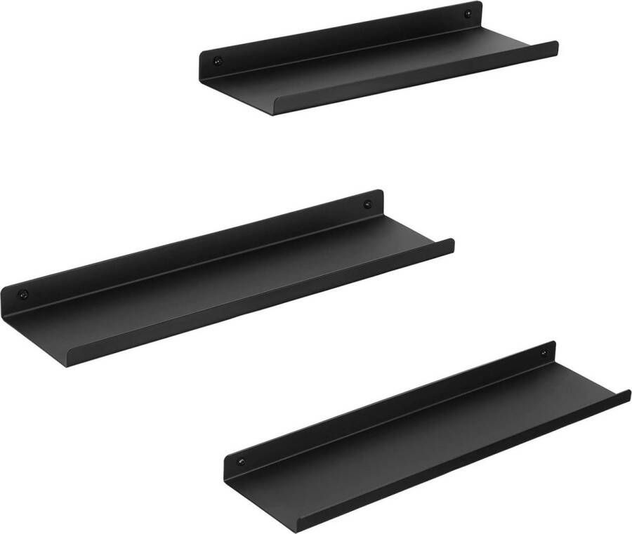 Metalen wandplanken set van 3 zwevende planken industriële stijl decoratie fotolijsten snuisterijen 6 schroeven meerdere indelingen zwart LFS12BK Opbergrek