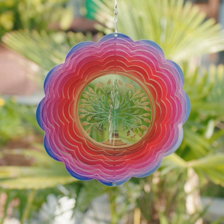 Metalen windgong Rainbow 3D Tree licht draaiende windmobiel met schitterende kleuren inclusief ophanging sfeervolle kamer- raam- en tuindecoratie Ø 25cm