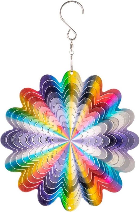 Metalen windgong Rainbow Circle licht draaiende windmobiel met schitterende kleuren inclusief ophanging sfeervolle kamer- raam- en tuindecoratie Ø 15cm