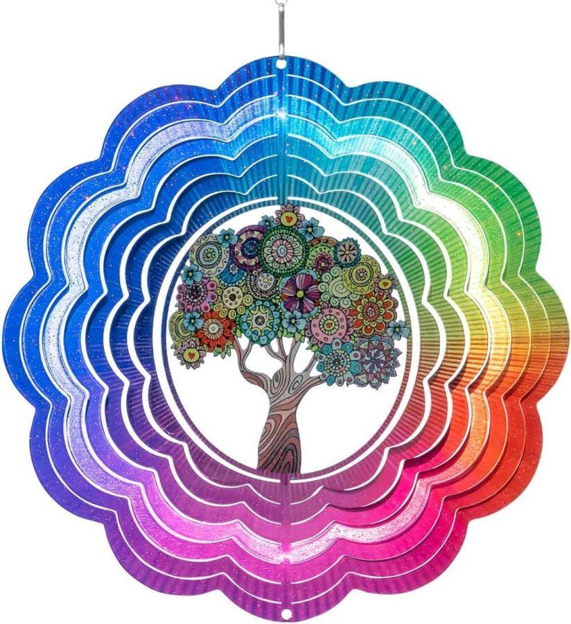 Metalen windgong – Rainbow Hippie Tree – 250 mm – licht draaiende windmobiel met briljante kleuren – inclusief ophanging – aantrekkelijke kamer- ramen en tuindecoratie