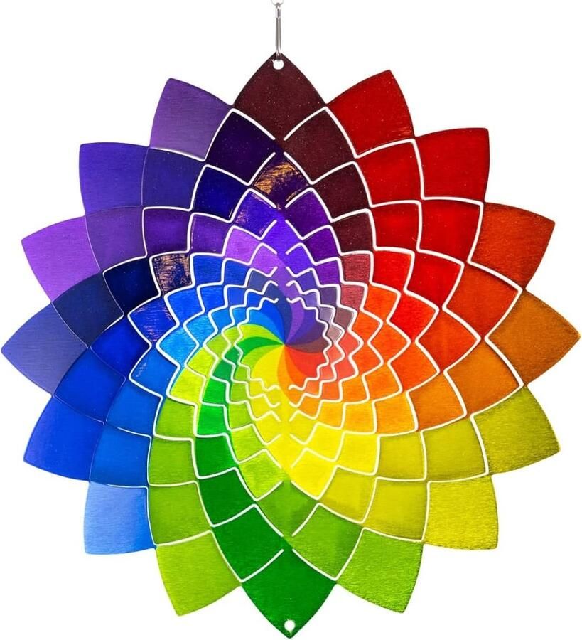 Metalen windgong Rainbow Star 250 licht draaiende windmobiel met schitterende kleuren inclusief ophanging sfeervolle kamer- raam- en tuindecoratie Ø 25cm