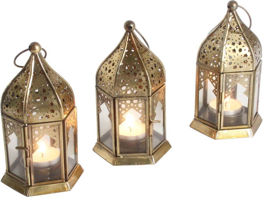 Metalen windlichten Nael met transparant glas Set van 3