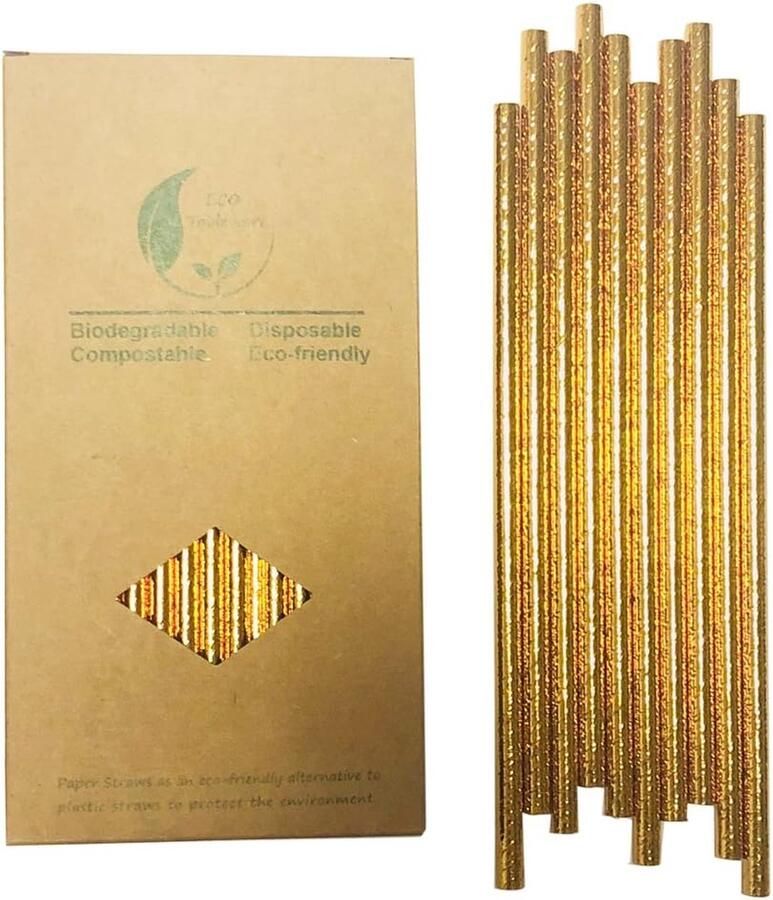 Metallic gouden rietjes papier 100 stuks gouden papieren rietjes bulk wegwerp rietjes voor drinken cocktail cakepops feest bruiloft bars en restaurants