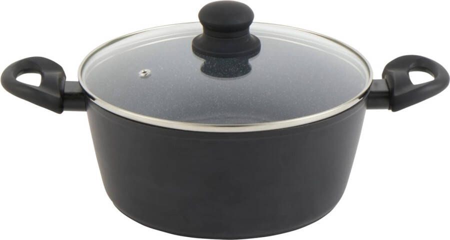 Metallic Marble pan antiaanbakpan 24 cm 2 L soeppan deksel van gehard glas met stoomventilatie geschikt voor inductiekookplaat zachte handgrepen licht