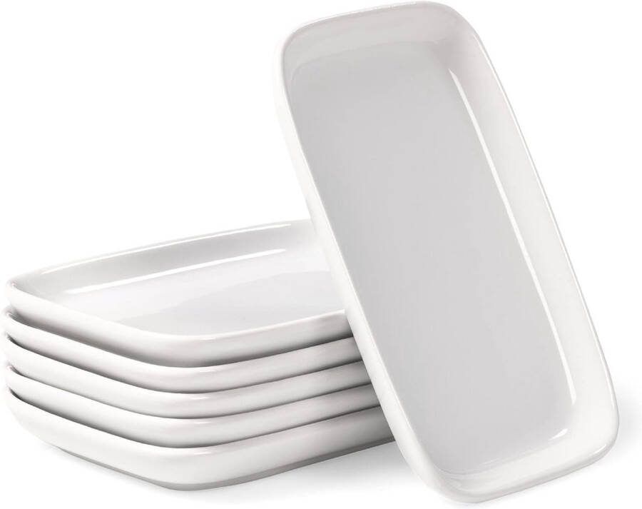 Mezzetborden van edel porselein 15 x 10 x 1 7 cm set van 6 stuks witte voorgerechten borden snack antipasti dessert mezze-borden rechthoekig sushiborden serveerborden vaatwasmachinebestendig