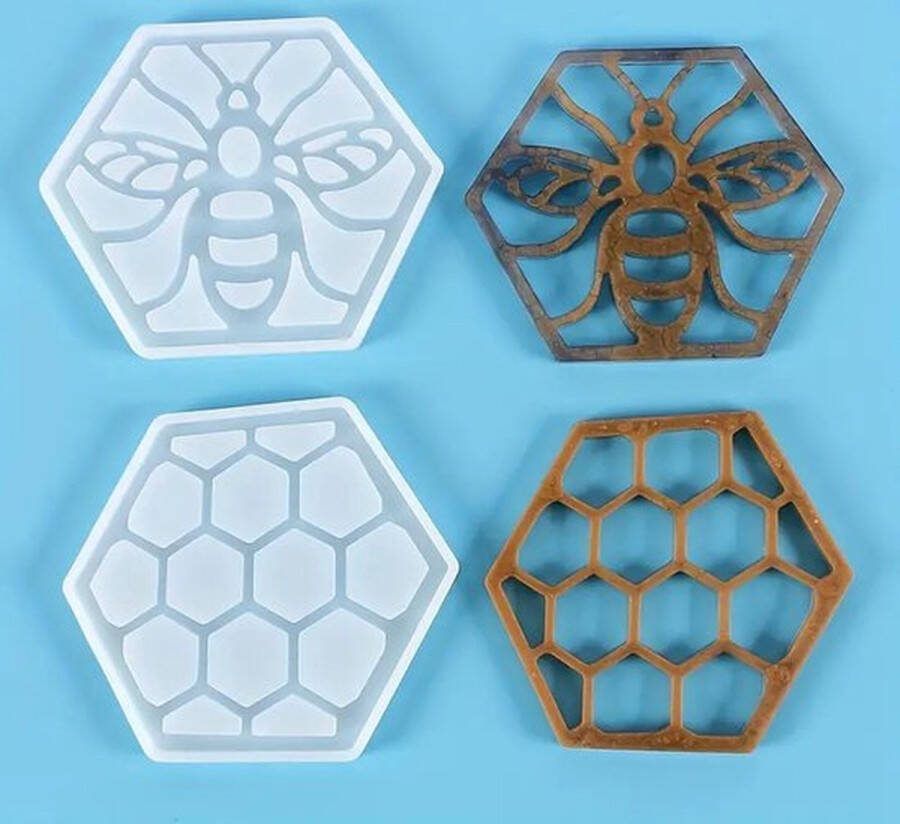 MGM Trading 2 stks Honey Bee Honingraat Hars Gietvorm DIY Handgemaakte Siliconen Mal Voor Maken Holle Coaster Cup Lade