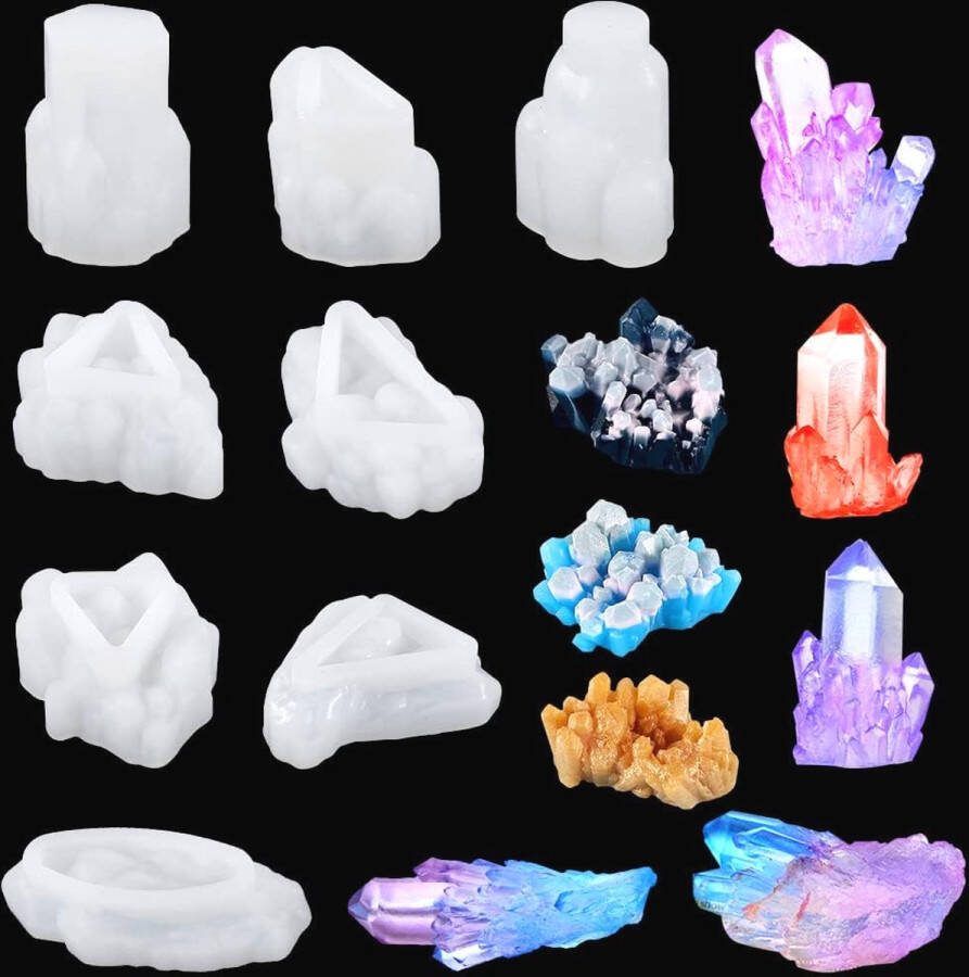 MGM Trading 8 Stuks Kristal Cluster Hars Mallen Crystal Resin Molds Edelsteen Siliconen Mallen Ijsberg Epoxy Gietvorm voor DIY Kaars Desktop Ornament