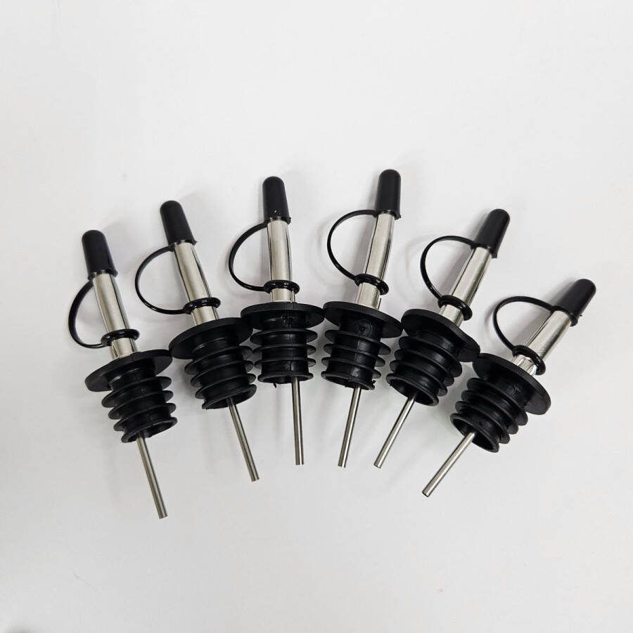 MGM Trading Set Van 6 Roestvrijstalen Schenktuiten Voor Sterke Drankflessen Met Rubberen Stofdoppen Baraccessoires 10 8 bij 2 9 cm
