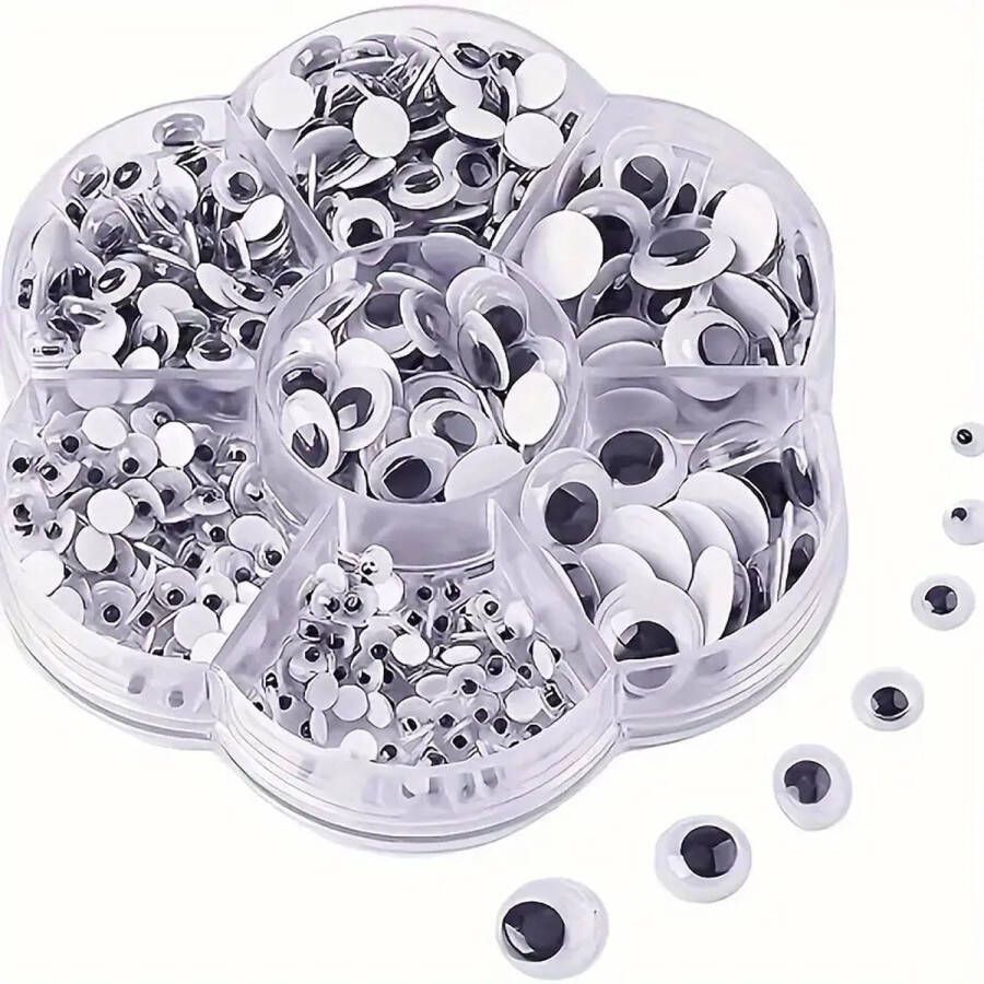 MGM Trading Set van 700 stuks plastic wiebelende wiebelogen voor poppen en knutsels verschillende maten 4-12MM geschikt voor 14 jaar en ouder
