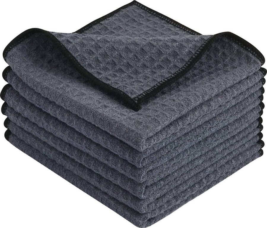 Microfiber Vaatdoeken Dikke Wafel Weave Keuken Vaatdoeken Ultra Absorberende Vaatdoeken 30cm x 30cm 6 Pack Grijs