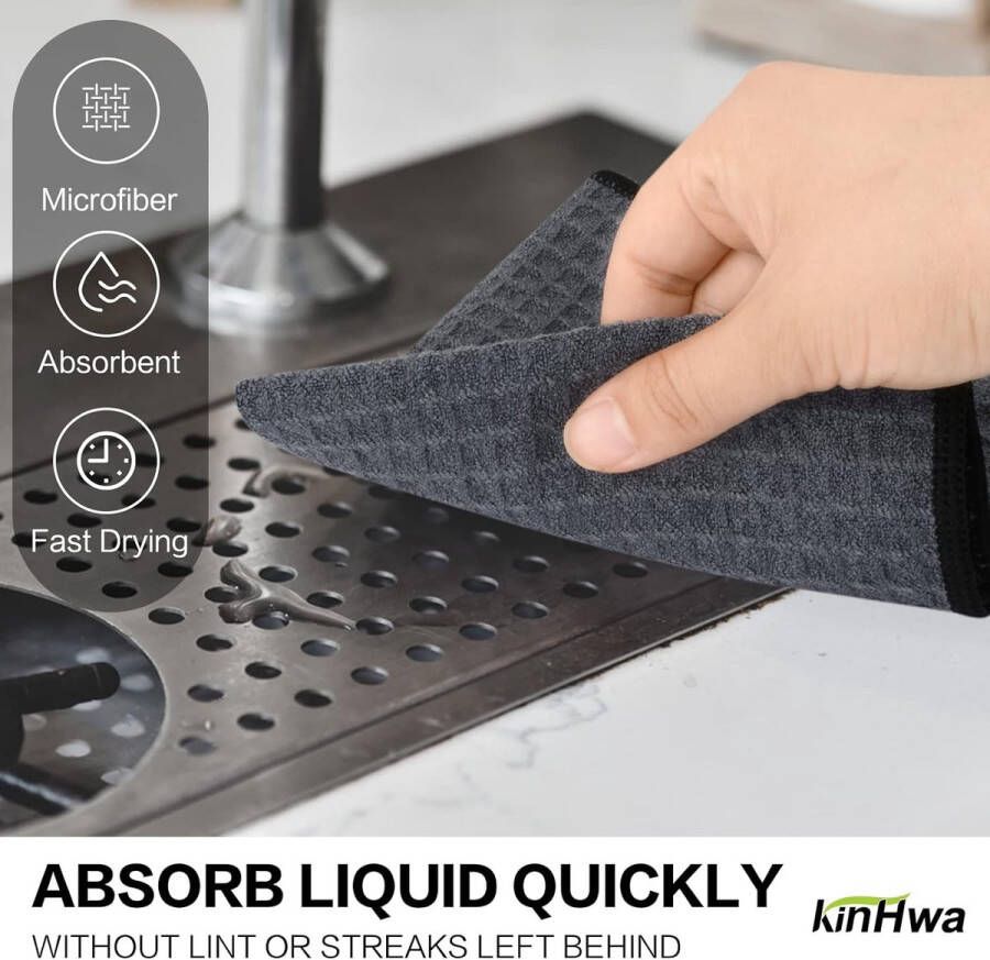 Microfiber Vaatdoeken Dikke Wafel Weave Keuken Vaatdoeken Ultra Absorberende Vaatdoeken 30cm x 30cm 6 Pack Grijs