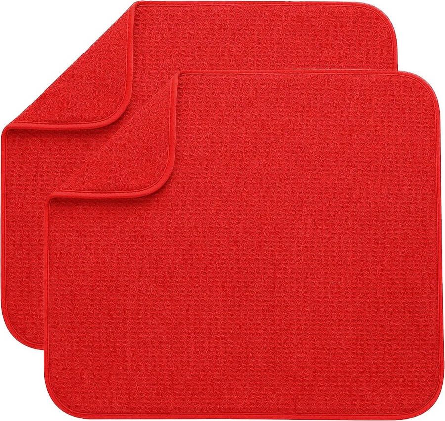 Microvezel afdruipmat voor het drogen van borden bestek sneldrogend en onderhoudsvriendelijk 40 cm x 46 cm 2 stuks rood