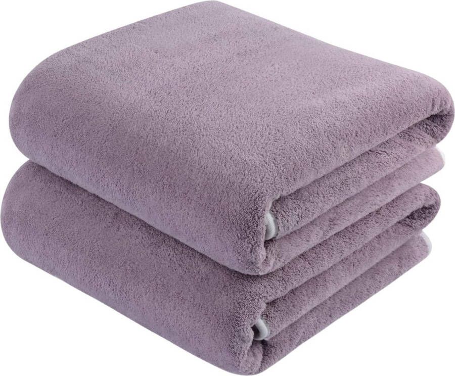 Microvezel badhanddoek groot XXL 76 cm x 152 cm 2 stuks badhanddoeken sneldrogend en pluisvrij badhanddoek saunadoeken zacht en absorberend paars