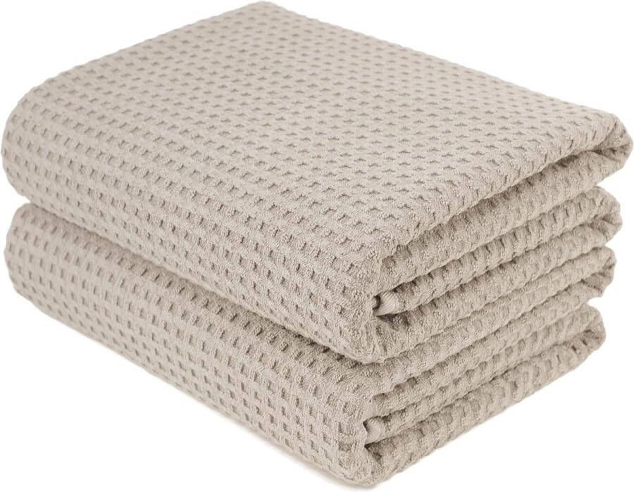 Microvezel badhanddoek pluisvrij & sneldrogend wafelstructuur zeer groot beige 152 x 76 cm 2 stuks