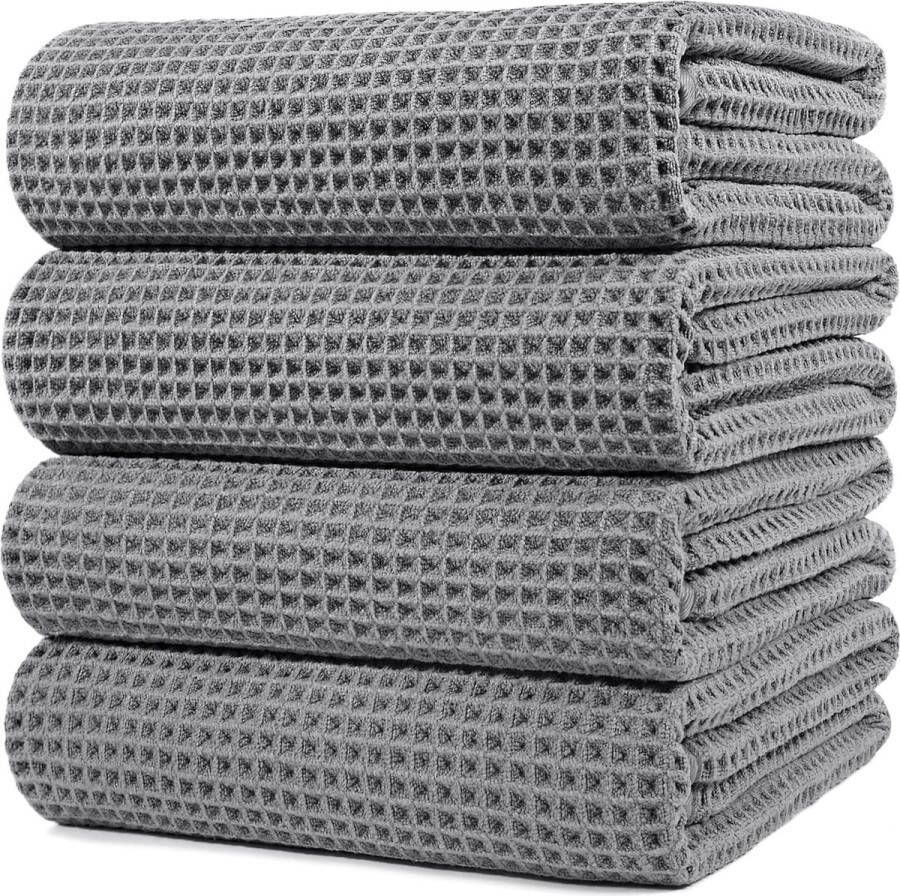 Microvezel badhanddoek pluisvrij & sneldrogend wafelstructuur zeer groot grijs 152 x 76 cm 4 stuks