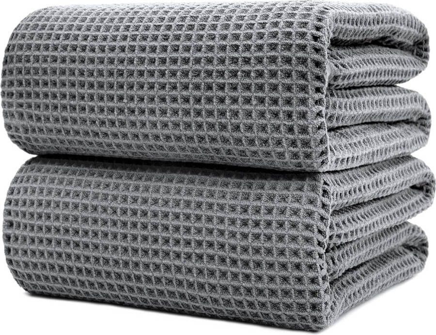 Microvezel badhanddoek pluisvrij en sneldrogend wafelstructuur zeer groot grijs 89 x 178 cm 2 stuks