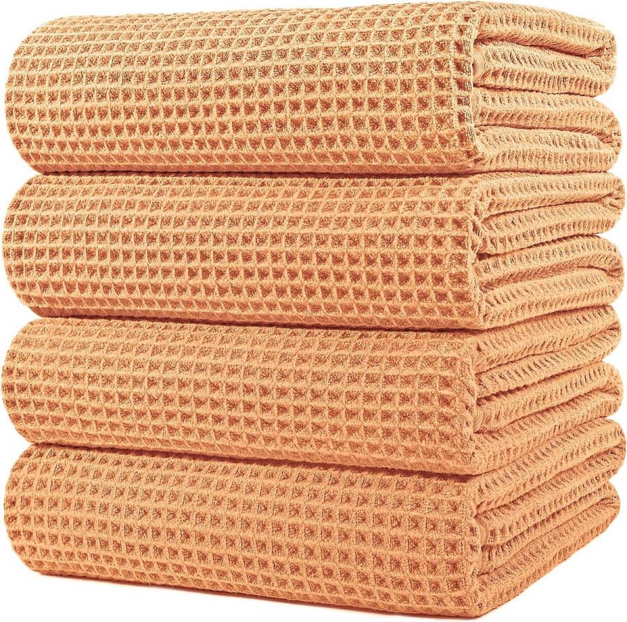 Microvezel badhanddoek pluisvrij & sneldrogend wafelstructuur zeer groot oranje 152 x 76 cm 4 stuks