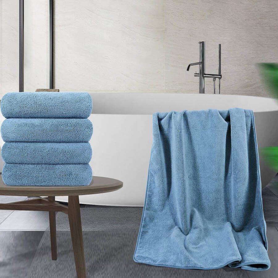 Microvezel badhanddoek sneldrogend niet-pluizend 4 stuks blauw 144 8 x 76 2 cm