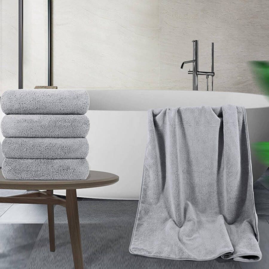 Microvezel badhanddoek sneldrogend niet-pluizend 4 stuks grijs 144 8 x 76 2 cm
