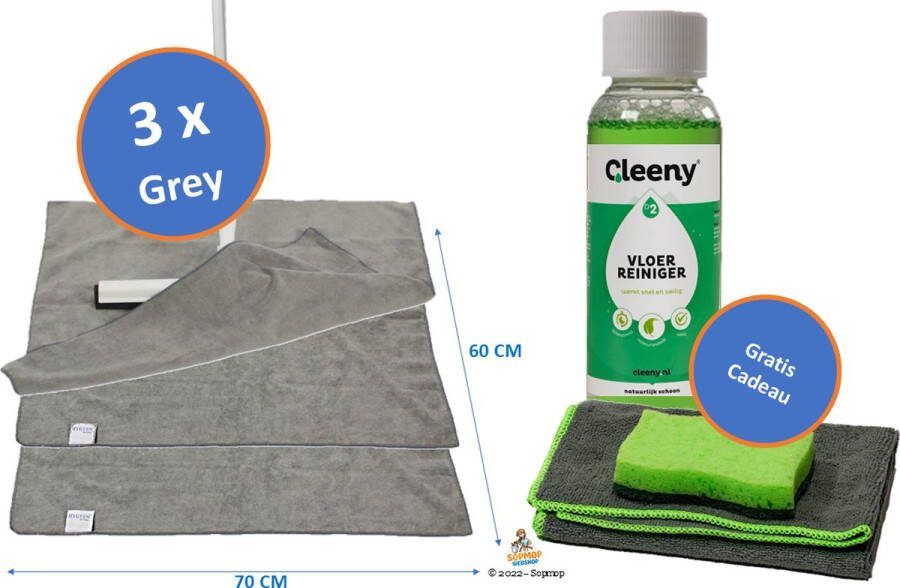 Microvezel Dweil Doek MF XXL Grey 3 stuks Zware Professionele Kwaliteit 60 x 70cm Cleeny Vloerreiniger Professionele Microvezel Doek Heavy Duty Spons